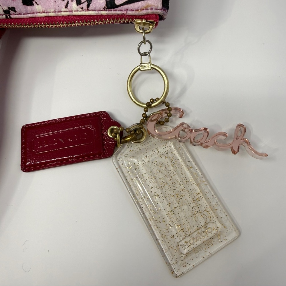 Coach Poppy Graffiti Tote Bag Pink Red Canvas Leather Trim Large Shoulder Bag - Picture 12 of 16